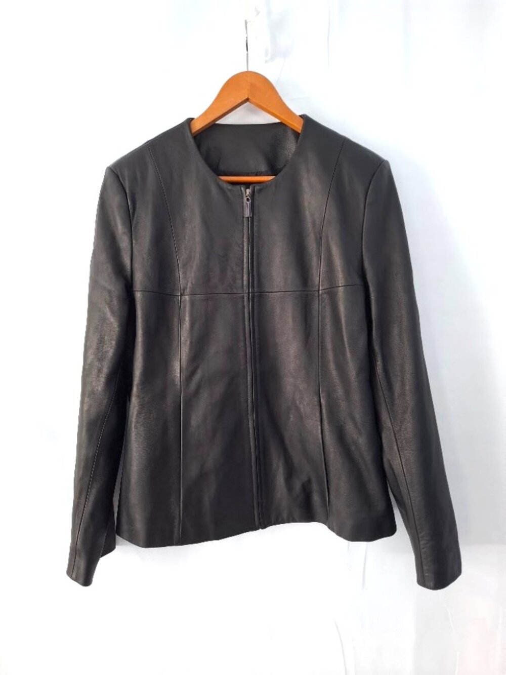 Vintage Artifacts Black Leather Collarless Moto Jacket Coat 90's Minimalist EUC